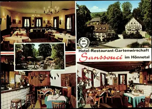 Ak Balve im Sauerland, Haus Sanssouci im Hönnetal, Gasträume , Terrasse