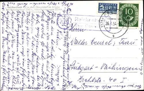 Ak Landpoststempel Reichenbach über Oberstdorf