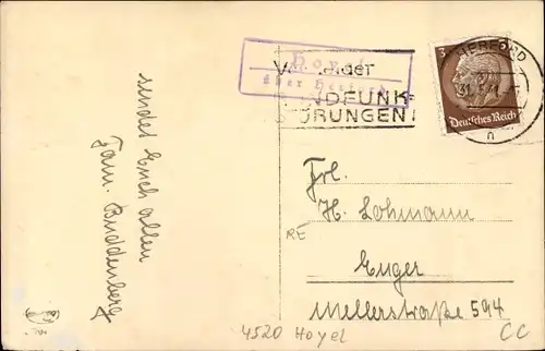 Ak Landpoststempel Hoyel über Herford