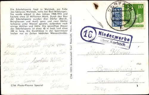 Ak Landpoststempel Niederwerbe über Korbach, 16