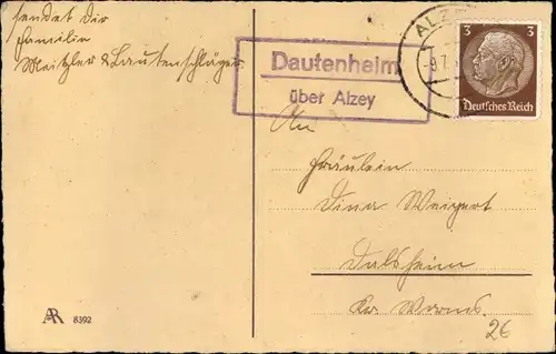 Ak Landpoststempel Dautenheim über Alzey