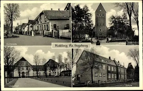 Ak Rickling in Holstein, Dorfstraße, Kirche, Lindenhof, Schule