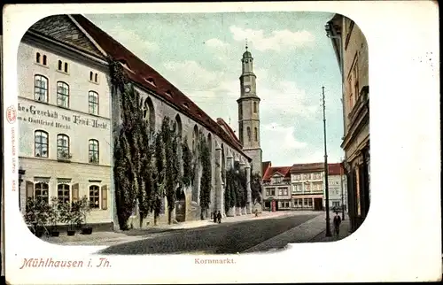 Ak Mühlhausen in Thüringen, Kormamrkt, Geschäft von Fr. Hecht, Kirche