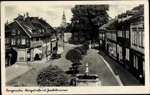 Ak Bad Langensalza in Thüringen, Langestraße mit Jacobibrunnen