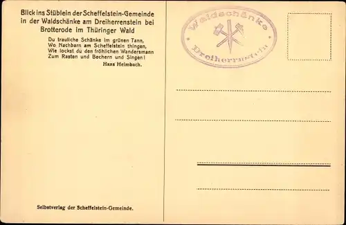 Ak Brotterode Trusetal in Thüringen, Scheffelstein Gemeinde in der Waldschänke am Dreiherrenstein