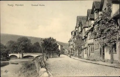 Ak Hann. Münden in Niedersachsen, Vorstadt Blume, Straßenpartie, Brücke