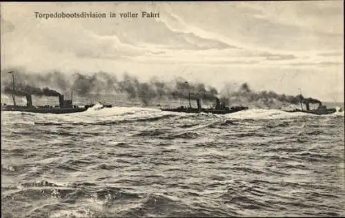 Ak Deutsche Kriegsschiffe, Torpedobootsdivision in voller Fahrt