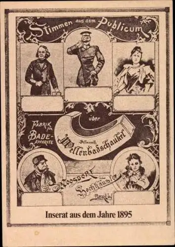 Ak Telefunken Hifi Aktion, Inserat aus dem Jahre 1895, Wellenbadschaukel, Fabrik für Badeapparate