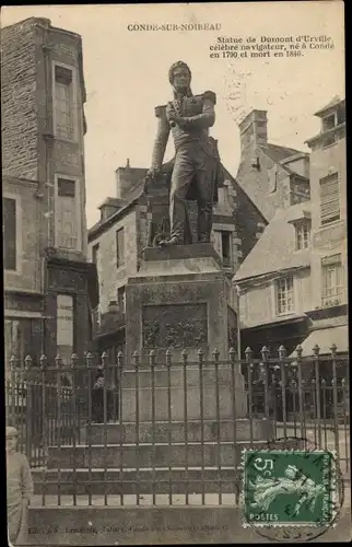 Ak Condé sur Noireau Calvados, Statue de Dumont d'Urville