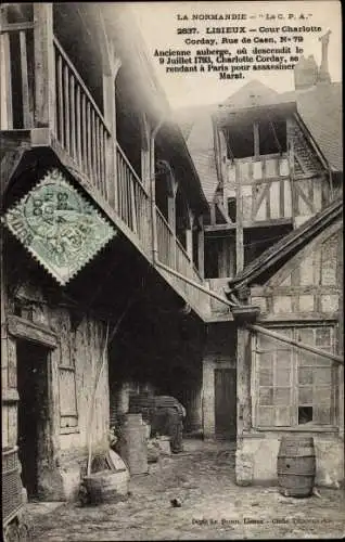 Ak Lisieux Calvados, Cour Charlotte Corday, Rue de Caen