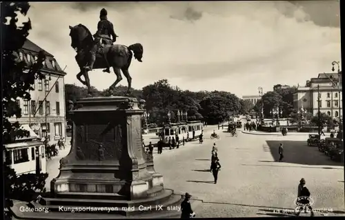 Ak Göteborg Schweden, Kungsportsavenyen med Carl IX staty