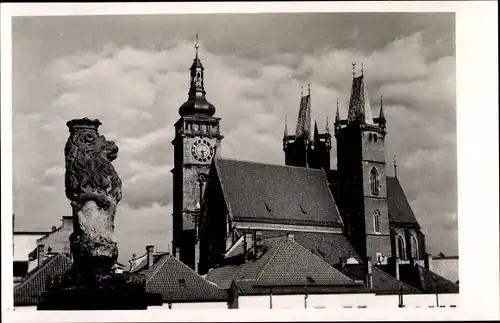 Ak Hradec Králové Königgrätz Stadt, Kirche, Uhrturm