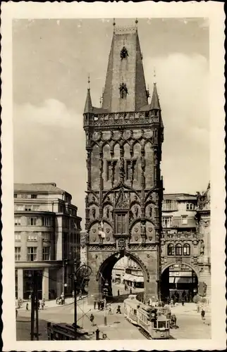 Ak Praha Prag, Pulverturm, Straßenbahn