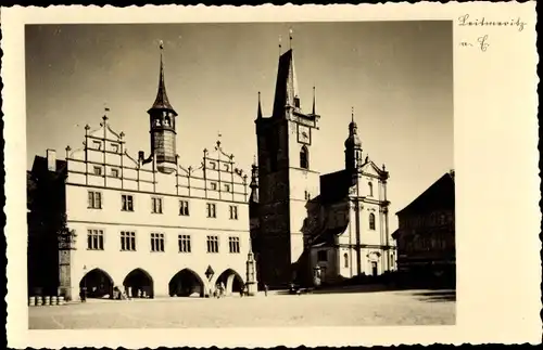 Ak Litoměřice Leitmeritz Region Aussig, Marktplatz, Rathaus, Kirche