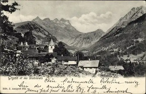 Ak Gryon Kt. Waadt, les Diablerets, Gebirge, Häuser