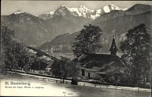 Ak Beatenberg Kanton Bern, Kirche, Eiger, Mönch, Jungfrau
