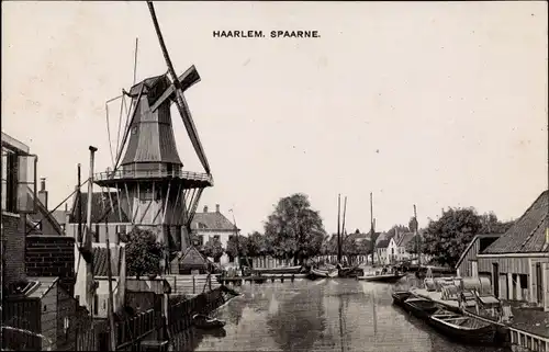 Ak Haarlem Nordholland Niederlande, Spaarne, Windmühle