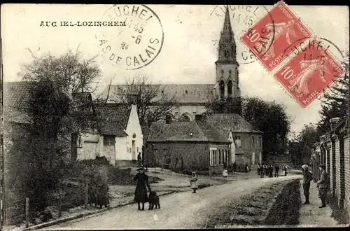 Ak Auchel Lozinghem Pas de Calais, Straßenpartie mit Kirche