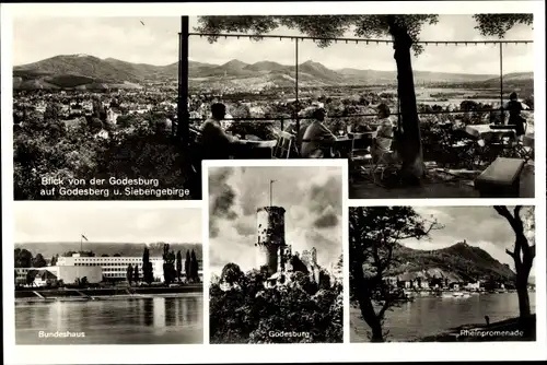 Ak Bad Godesberg Bonn, Blick von der Godesburg Bundeshaus Godesburg Rheinpromenade