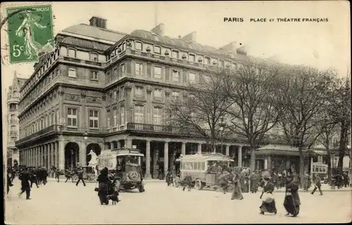 Ak Paris, Place et Theatre Francais, tramways, Mercedes