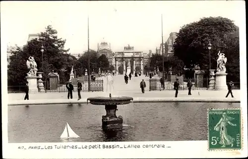 Ak Paris I Louvre, Jardin des Tuileries, Le petit Bassin, Allée centrale