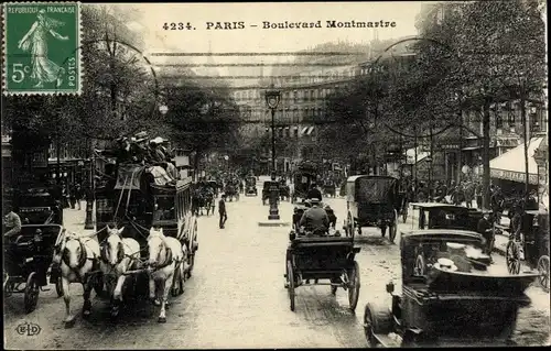 Ak Paris II, Boulevard Montmartre, Straßenszene, Pferdeomnibus