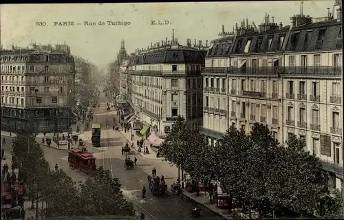 Ak Paris, Rue de Turbigo, tramways