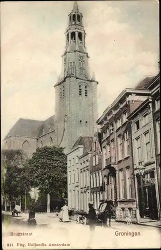 Ak Groningen Niederlande, Brugstraat, Kerk