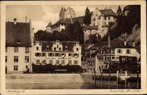 Ak Meersburg am Bodensee in BW, Innenhafen mit altem Schloss