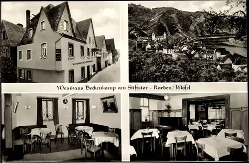 Ak Karden an der Mosel, Weinhaus Beckenkamp am Stiftstor, Gasträume, Hausansicht, Ortsansicht