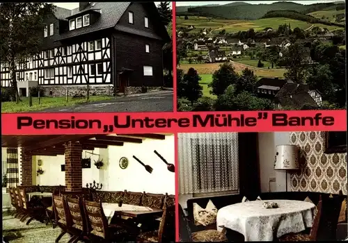 Ak Banfe Bad Laasphe in Westfalen, Pension Untere Mühle, Hausansicht, Gasträume, Ortsansicht