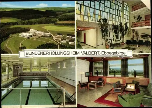 Ak Meinerzhagen im Sauerland, Blindenerholungsheim Valbert, Schwimmbad, Räume, Vogelschau