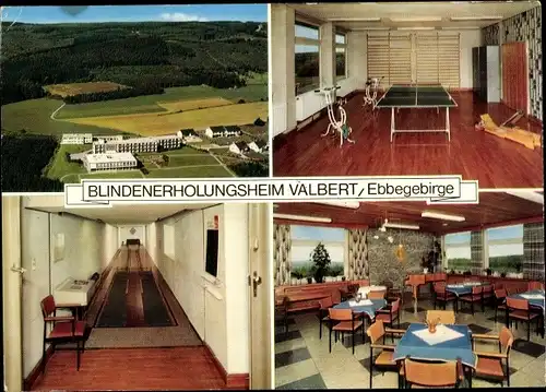 Ak Meinerzhagen im Sauerland, Blindenerholungsheim Valbert, Kegelbahn, Sportraum, Speisesaal