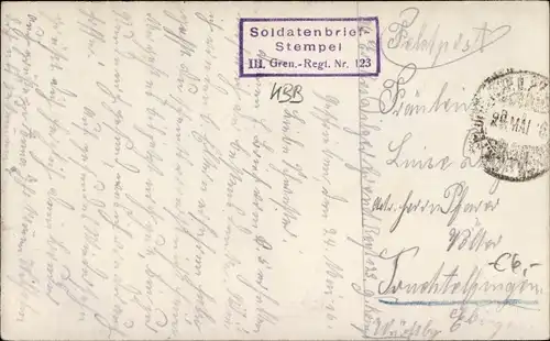 Ak Feldpoststempel III. Gren, Regt. Nr. 123