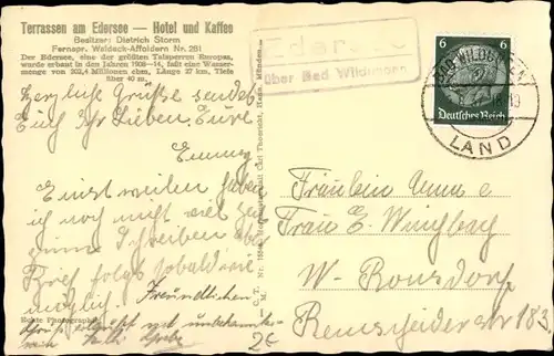 Ak Landpoststempel Edersee über Bad Wildungen