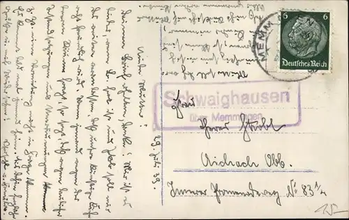 Ak Landpoststempel Schwaighausen über Memmingen