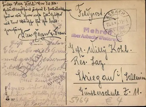 Ak Landpoststempel Mehren über Asbach Westerwald