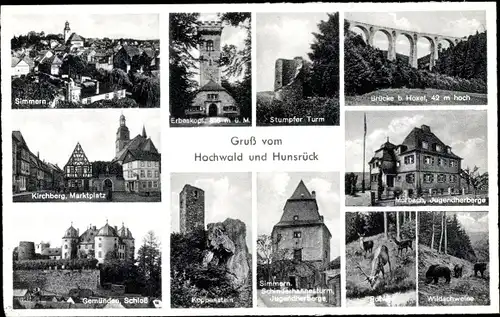 Ak Simmern im Hunsrück, Panorama, Kirchberg Markt, Stumpfer Turm, Jugendherberge