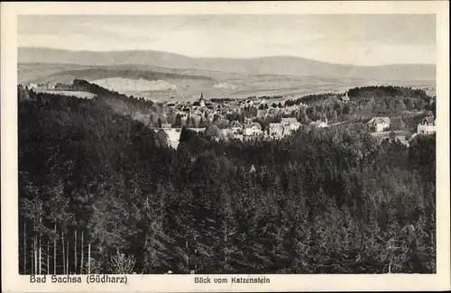 Ak Bad Sachsa im Harz, Blick vom Katzenstein zum Ort, Wald