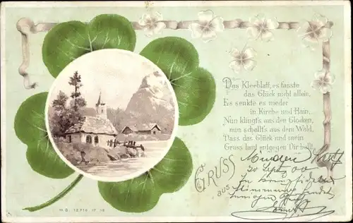 Litho Kleeblatt, Bergdorf, Gedicht