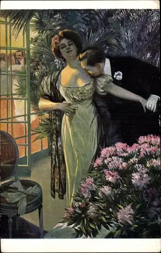 Künstler Ak Sala, J., Frisson, Mann küsst Frau auf Décolleté