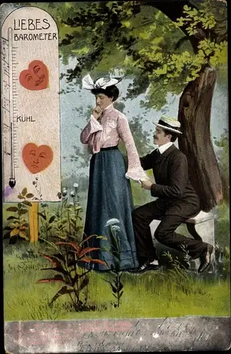 Ak Liebes-Barometer, Paar beim Rendezvous