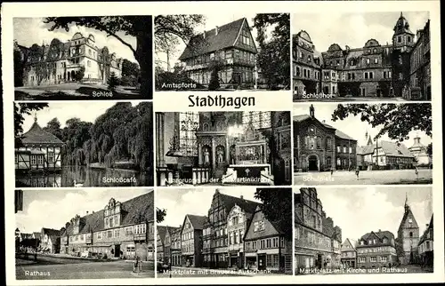 Ak Stadthagen im Kreis Schaumburg, Amtspforte, Schlosshof, Marktplatz, Rathaus