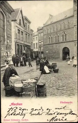 Ak Aachen in Nordrhein Westfalen, Fischmarkt, Marktfrau