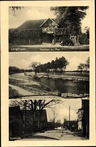 Ak Langlingen Niedersachsen, Gasthof zur Post, Allerpartie, Dorfstraße