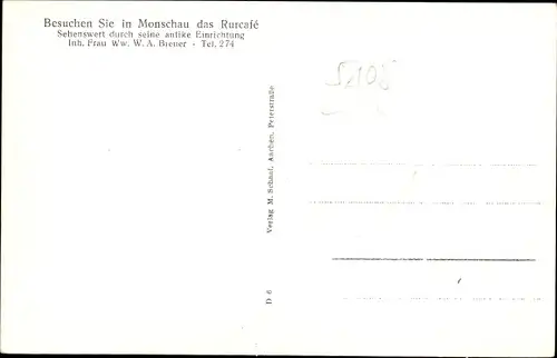 Ak Monschau Montjoie in der Eifel, Blick ins Rurcafé