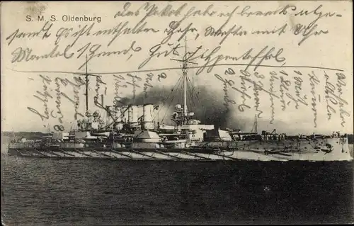 Ak Deutsches Kriegsschiff, SMS Oldenburg, Panzerkorvette, Kaiserliche Marine