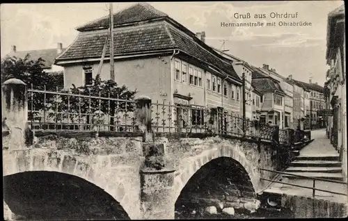 Ak Ohrdruf in Thüringen, Hermannstraße mit Ohrabrücke