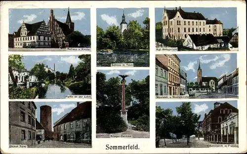 Ak Lubsko Sommerfeld Ostbrandenburg, Rathaus, Kirche, Schloss, Amtsgericht, Nicolaistr., Bahnhofstr.
