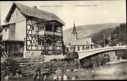 Ak Schwarzburg in Thüringen, Logierhaus Junghans, Kirche